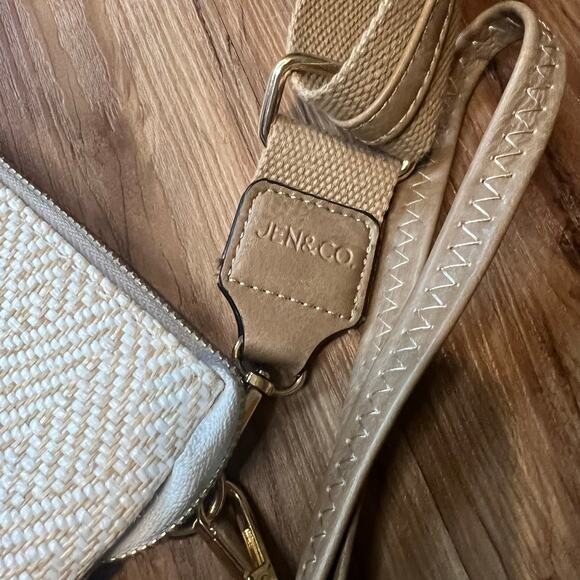 Cream Tan White Jen & Co Diamond Cross Body Wristlet Bag Purse - Picture 7 of 16